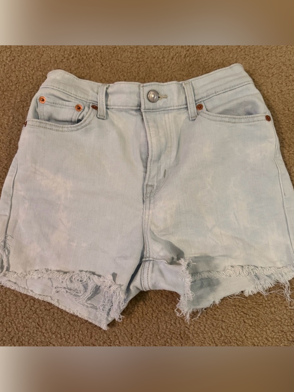 Levi's Light Blue Frayed Hem Denim Shorts